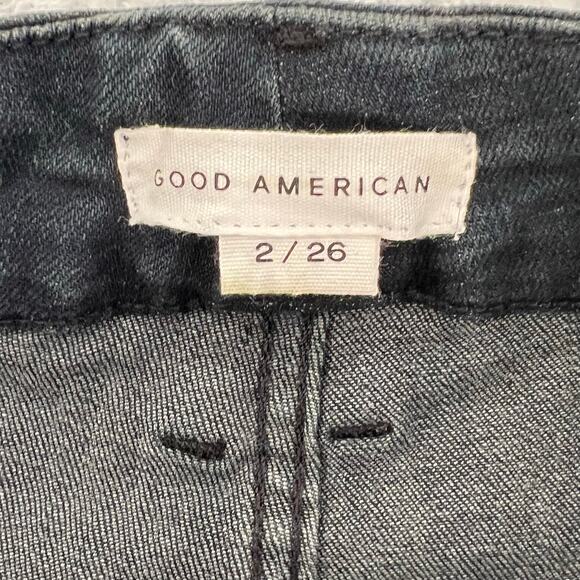 Good American Good Waist Size 2/26 Tapered Leg Denim Jeans Raw Hem in Blue631 - Picture 9 of 14
